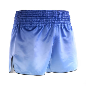 Pantalones Cortos de Muay Thai con Degradado Azul, Pantalones de Kickboxing de Satén, Equipo Profesional de Artes Marciales, Pantalones Cortos con Logotipo de Equipo Personalizado - Product Image 2