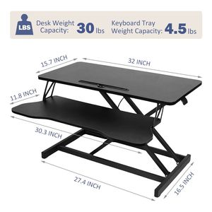 Convertitore da Scrivania Portatile da 32 Pollici con Altezza Regolabile, Postazione di Lavoro per Laptop a Doppio Monitor, Vassoio Tastiera Largo Nero, Supporto per Scrivania Sit-Stand - Product Image 6