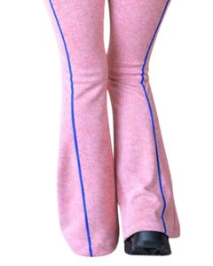 Conjunto de yoga de dos piezas rosa para mujer, top corto con cremallera y pantalones acampanados de cintura alta, costuras en contraste, ropa deportiva para gimnasio, fabricante personalizado OEM - Product Image 4