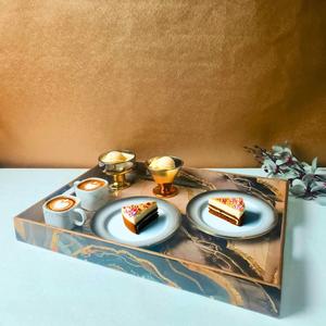 Bandeja de Servir de Madera Premium, Bandeja de Té y Café de Resina MDF, Bandejas de Servir Decorativas Multiusos - Product Image 2