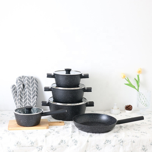 Ensemble de batterie de cuisine moderne antiadhésive avec poêles à frire profondes, casseroles, marmites et couvercles en verre assortis, en marbre durable - Product Image 6