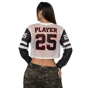 Women Crop <b>Top</b> Long Sleeve <b>Mesh</b> Streetwear American Football Jersey Custom Team Breathable Uniform Hip Hop Private Label Apparel - Product Image 2