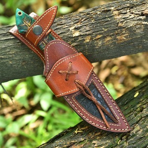 Couteau de chasse Skinner artisanal en résine de cône de pin, forgé à la main en Damas, avec étui, support OEM, couteaux de camping à lame fixe - Product Image 5