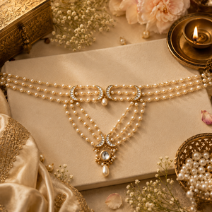 Gold Plated Floral Choker Necklace Earring <b>Bracelet</b> <b>Set</b> Zircon Imitation Pearl Ethnic Wedding Jewelry Women Dailywear Party Wear - Product Image 2