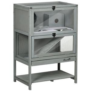 Casetta Classica in Legno di Abete a 2 Piani per Animali Domestici di Piccola Taglia - Grigia, da Interno, in Abete Massiccio - Product Image 1