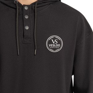 Ensemble coordonné homme coupe droite, sweat à capuche noir en tissu Popcorn avec patch poitrine en caoutchouc et boutons-pression, décontracté OEM ODM - Product Image 5