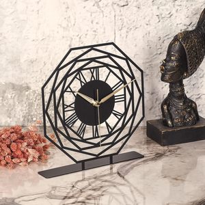 Modern Geometric Metal Table <b>Clock</b> Decorative Black Iron Roman Numeral <b>Clock</b> with Gold <b>Hands</b> Contemporary Decorative Centerpiece - Product Image 6