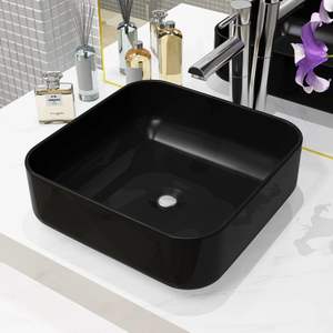 Lavabo Cuadrado de Cerámica Negro de 15''x15'' para Baño, Profundidad de 5.3'' - Product Image 1
