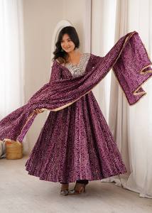 AARIKA TEXTILE Durable Printed Maslin Embroidered Gown Micro Cotton Pant Golden Lace Dupatta Quick Dry <b>Wedding</b> Diwali Party - Product Image 5