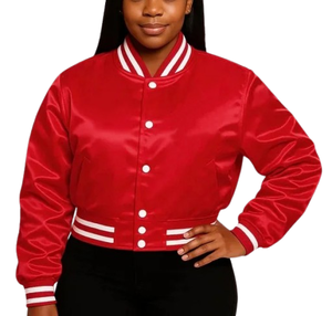 OEM Custom Logo Embroidered Satin Crop Bomber <b>Jacket</b> Winter Baseball College <b>Jacket</b> For Women - Product Image 4