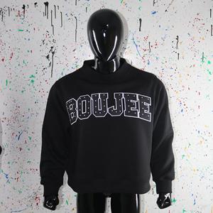 Sudadera BOUJEE BLACK con cuello alto, 100% NEGRO CON PUNTOS BLANCOS, apliques bordados, cuello ancho, hilo fino. - Product Image 1