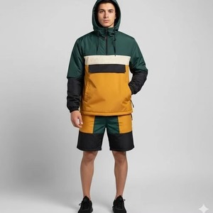 Conjunto Deportivo de Mujer con Capucha y Bloques de Color, Manga Larga, Impermeable, Estilo Urbano, Pantalones Cortos, Primavera, Casual, Corte Regular - Product Image 3