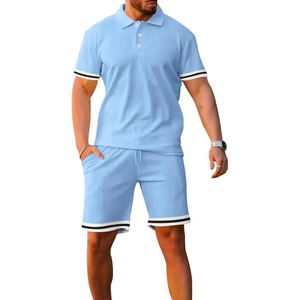 Ensemble deux pièces pour homme, short à manches courtes, ensemble deux pièces décontracté à manches courtes, couleur unie, coupe slim - Product Image 6