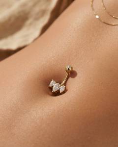 Piercing de Ombligo con Diamante de Laboratorio Corte Pera, Barra Curva, Joyería para Piercing Corporal, Chapado en Oro Sólido de 9K, Diseño Floral, Fiesta - Product Image 2