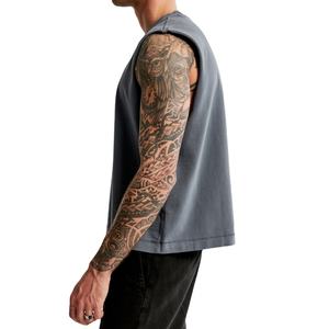 Débardeur Boxy sérigraphié personnalisé pour hommes Streetwear Vintage débardeurs pour hommes T-shirt Boxy Fit sans manches délavé à l'acide sans manches - Product Image 1