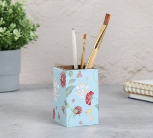 <b>wooden</b> organizer Sheet Flower Print & Blue Finished Modern Magazine <b>Rack</b> & File Organizer For Home Office Desk Pen Pencil table - Product Image 4