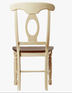 Silla de Comedor Clásica de Madera de Dos Tonos, Estructura Color Marfil, Asiento de Madera Marrón Intenso, Respaldo con Recorte Ovalado, Muebles de Cocina Rústicos - Product Image 2