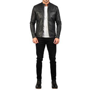 Veste en cuir noir sur mesure pour homme, style Cafe Racer, manteau de motard vintage haut de gamme, fabricant de vêtements OEM, fournisseur en gros de marques privées - Product Image 3