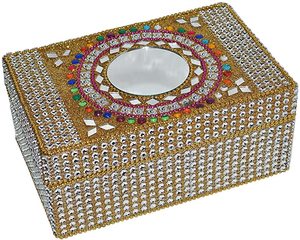 Luxury Embellished Jewelery <b>Box</b> with Mirror Top Handmade Jewelry Organizer Decorative Trinket Storage Gift <b>Box</b> - Product Image 3
