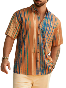 Chemise décontractée d'été pour homme en flanelle 100 % soie infroissable, imprimé hawaïen, boutonnée, pour la plage et les vacances, à rayures, tendance - Product Image 2