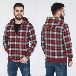 Men's Plaid <b>Flannel</b> Zip-Up Hoodie Casual Zipper Hooded Sweatshirt With Side Pockets 100% Cotton Plaid Hooded Zipper <b>Top</b> - Product Image 4