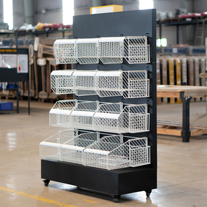Étagère de présentation à 4 niveaux en métal robuste ADONG |   Étagère inclinée sur roulettes |   Surface galvanisée |   Présentoir de vente au détail OEM Vietnam - Product Image 4