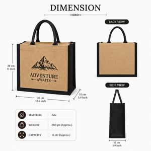Sac fourre-tout en jute imprimé sur mesure, écologique, réutilisable, pour mariage, shopping et cadeaux, avec poignée en coton, 32x28x15cm - Product Image 2