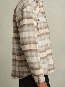 Custom <b>Men's</b> Heavyweight Wool <b>Flannel</b> <b>Overshirt</b> High Quality Plaid Design Winter Single Breasted XL Breathable Streetwear - Product Image 3