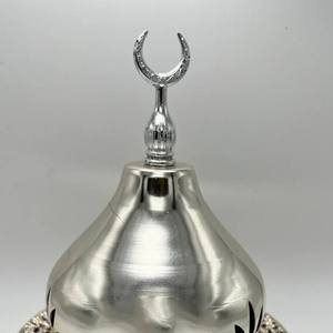 Wholesale Dome <b>Silver</b> Metal Incense <b>Burner</b> Bulk Luxury Polished Bakhoor Censer with Crescent Moon Finial and Filigree Base Decor - Product Image 4