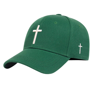 Green 6-Panel Baseball <b>Cap</b> With Embroidered Cross Logo Unisex Adjustable Fit Twill Fabric Casual Style - Product Image 1