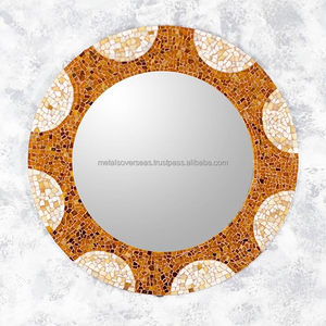 Mosaico de vidrio hecho a mano, espejo montado en la pared, marrón o dorado, naranja, tierra y sol, hermoso maquillaje montado en la pared hecho a mano - Product Image 4