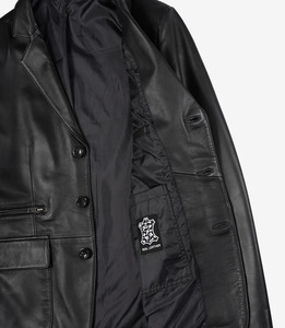 Custom Men's Black <b>Leather</b> <b>Blazer</b> | Three-Button Formal Lambskin Coat | OEM Apparel Manufacturer - Product Image 4