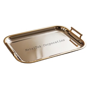 Bandeja Rectangular de acero inoxidable de alta calidad, vajilla de estilo árabe, acabado de espejo de Metal pulido, bandeja chapada en oro claro - Product Image 1