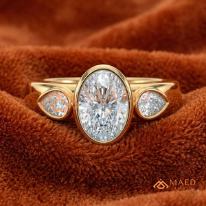 Custom 14K 18K Real Gold Oval Shape Diamond Ring 3 <b>Stone</b> Bezel Pear Cut Lab Grown Diamond Engagement Ring - Product Image 1