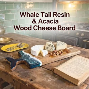 Planche à découper rectangulaire en bois personnalisable en gros avec motif queue de baleine, planche à découper antidérapante pour la cuisine - Product Image 6