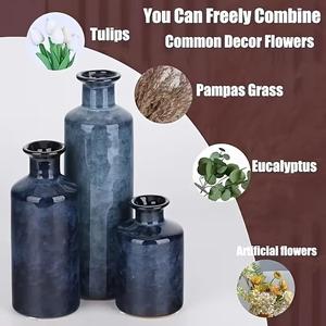 ชุดแจกันเซรามิกตกแต่งสุดหรู พร้อมเคลือบสีน้ำเงินเข้มแบบลึก ดีไซน์ทันสมัยทรงสูง เพื่อการตกแต่งภายในอย่างสง่างาม - Product Image 5