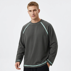 T-shirt décontracté pour homme à manches raglan, coupe classique, col rond, bordure contrastante sur le devant, tricoté, séchage rapide, 100% coton, couleur unie - Product Image 5