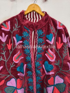 Red Velvet Suzani Jacket Handmade Full Sleeve Autumn <b>Women's</b> <b>Coat</b> Floral Embroidered Jacket <b>Coat</b> - Product Image 4