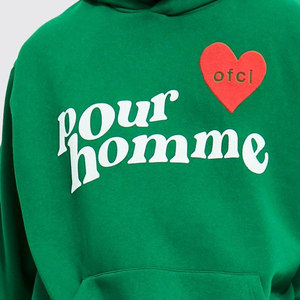 Custom Hoodie No <b>Strings</b> Oversized Screen Print Puff Print Pockets Raw Hem Custom Puff Print Hoodies Men - Product Image 2