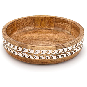 Bol à fruits décoratif en bois massif durable, sculpté à la main, centre de table pour mariages, fêtes et vaisselle rustique - Product Image 6