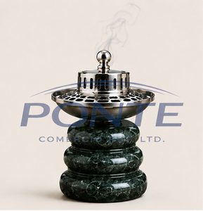 Handcrafted Natural Green Marble <b>Incense</b> Burner With Polished Brass Lid Luxury Stone Aromatherapy Censer For <b>Cones</b> Coils & Resin - Product Image 3