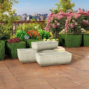 Modern Landscape and Garden Design <b>Outdoor</b> Pot Set of 3 Sizes Fiber Concrete Grey/White for Home Use - Product Image 1