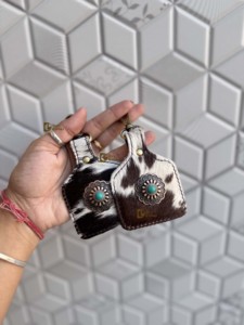 Cowhide Leather <b>Key</b> <b>Chain</b> Rectangular Shape Unique Design Western Conchos Turquoise Stone Decorated Unisex Accessory - Product Image 5