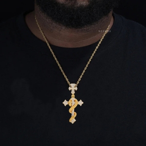 Moissanite Diamond Cross Pendant - Handmade 925 Sterling <b>Silver</b> Moissanite Pendant, Moissanite <b>Snake</b> Pendant - Product Image 6