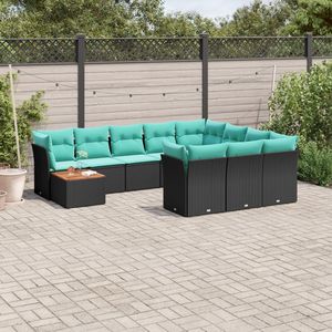 Set Divano da Esterno in Polyrattan Nero con Cuscini, 10+ Posti, Arredamento da Giardino dal Design Contemporaneo - Product Image 1