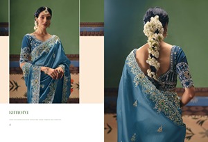 Golden Silk <b>Saree</b> with Purple Embroidered <b>Blouse</b> Traditional Indian Wedding Wear for Women Floor-Length Sari Outfit - Product Image 5
