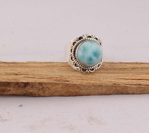 Bague en argent sterling 925 avec serti clos en larimar naturel, pierre précieuse bleue véritable pour femme, idéale pour mariage en février - Product Image 2