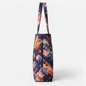 Bolso de mano de lona de yute con estampado espacial Galaxy, ecológico, de gran capacidad, para mujer, reutilizable, para compras, diseño celestial, abierto - Product Image 4
