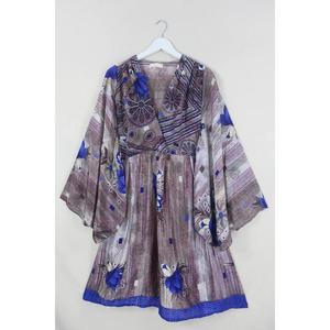 Robe midi imprimée bohème pour femmes, manches longues, col en V, coupe ample, robe florale vintage décontractée - Product Image 2