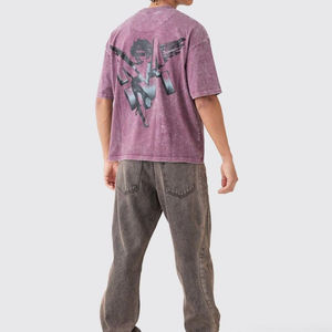 High Quality Heavyweight Distressed <b>Men's</b> <b>T</b>-<b>shirts</b> <b>Polyester</b>/Cotton Acid Washed Vantage Style Blank Design Front Logo Custom - Product Image 2